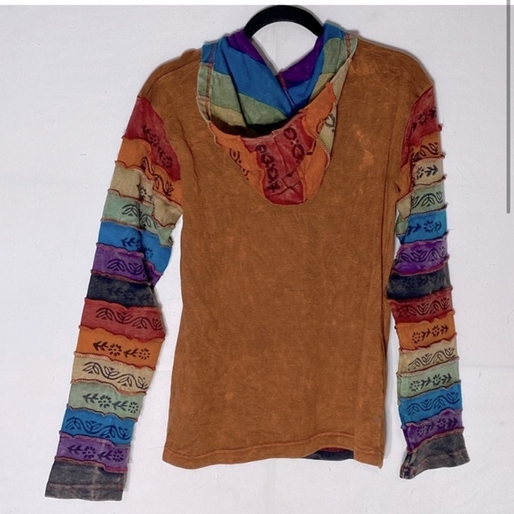 Rising International Orange Sun Rainbow Patchwork Stone Wash Full Zip Hoodie M - Picture 2 of 14